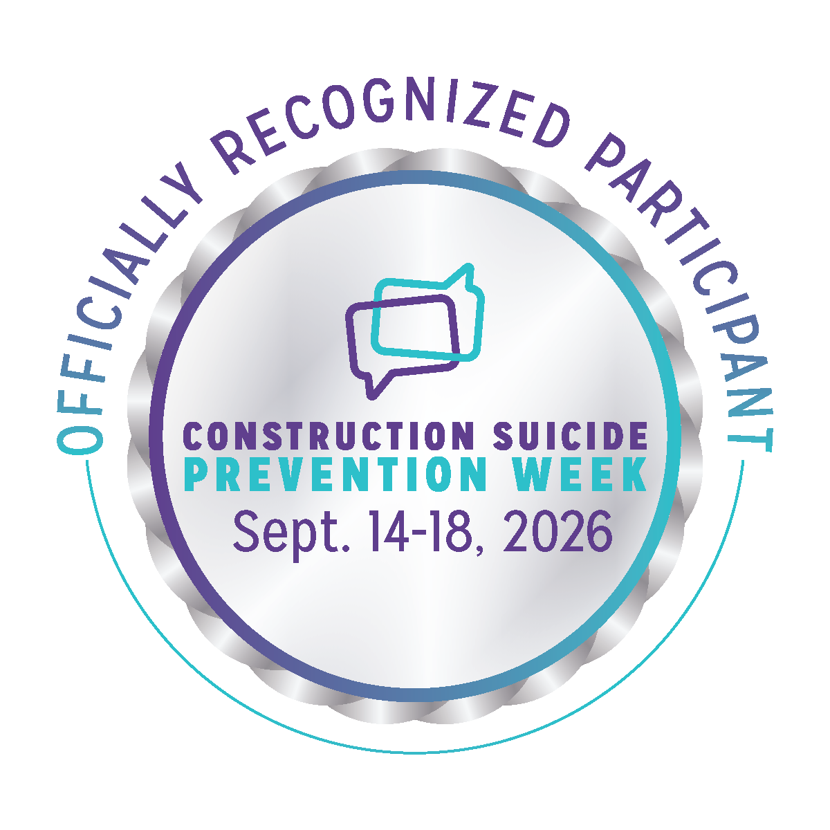 Officially Recognized Participant badge — Construction Suicide Prevention Week, Sept. 14–18, 2026