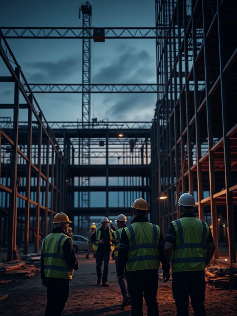 Construction job site at dusk